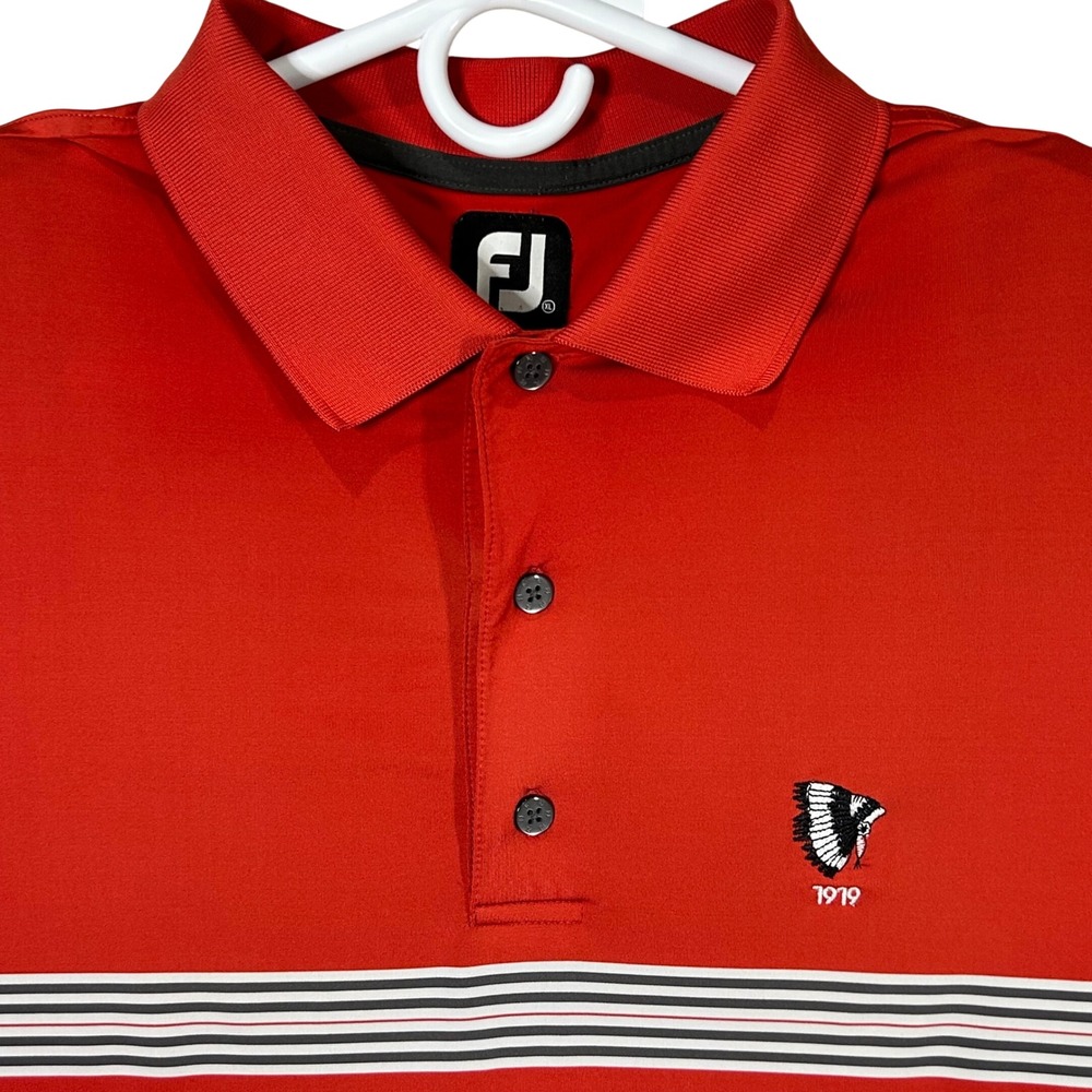 FootJoy FJ Red Golf Polo Shirt‎ Mens XL Embroidered Indian Headdress 1919 Logo